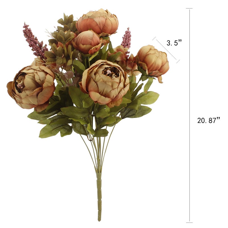 Duovlo Fake Flowers Vintage Artificial Peony Silk Flowers Wedding Home Decoration,Pack of 1 (Coffee) - Image 2